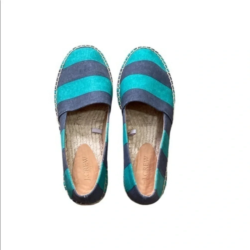J. Crew Women’s Striped Canvas Slip-on Espadrilles‎ Navy Blue Green Size 8